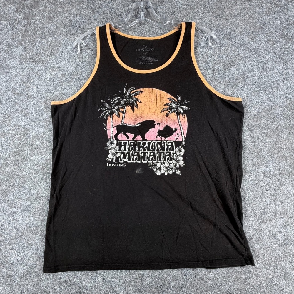Disney‎ The Lion King Tank Top Men's L Black Hakuna Matata Sunset Graphic Cotton